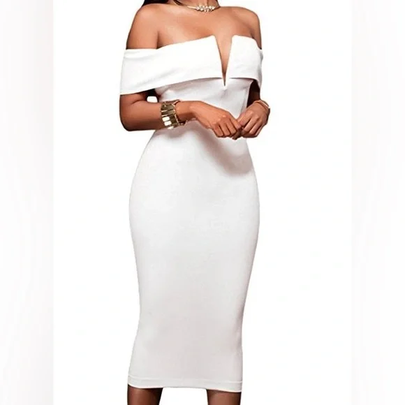 unbranded | Dresses | Offtheshoulder White Bodycon Midi Dress Size Medium  Nwot | Poshmark